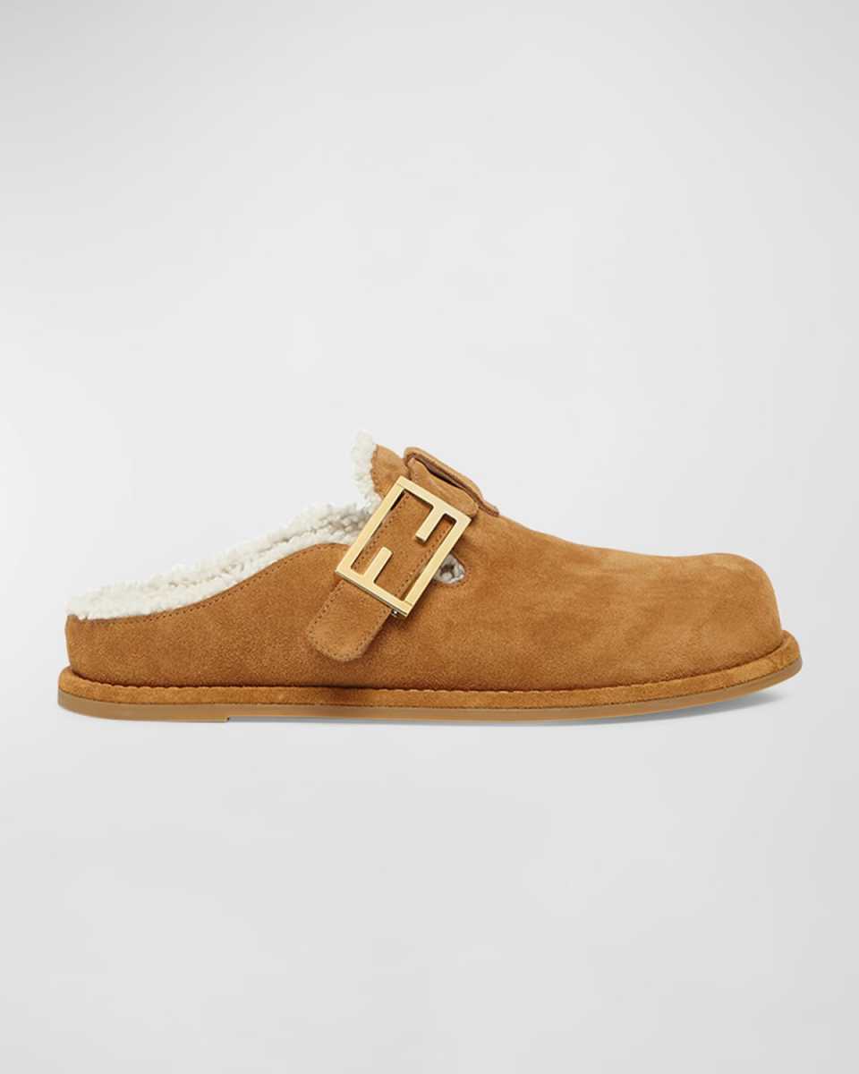 Feel Suede Shearling Buckle Mules